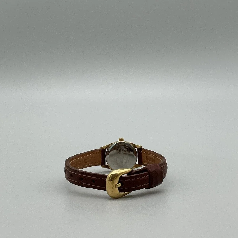 Fossil Womens Watch 19mm Rivoli MOP Brown Leather Gold Tone PC-9536 Quartz 30M